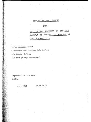 Publication cover - Arklow Accident Report 3rd October 1979