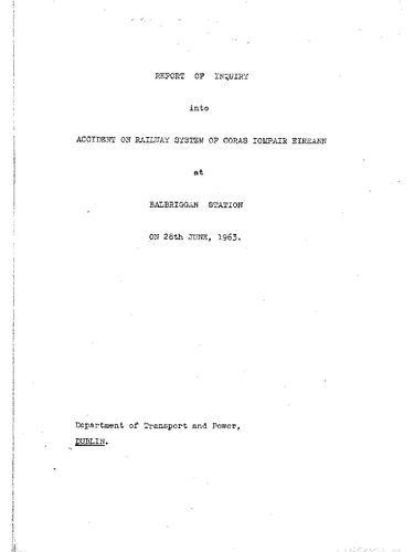 Publication cover - Balbriggan Station Accident Report 28th June 1963