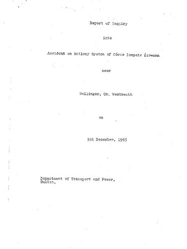 Publication cover - Mullingar Accident Report 5th December 1963
