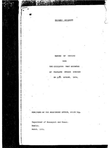 Publication cover - Rosslare Strand Accident Report 13th August 1974