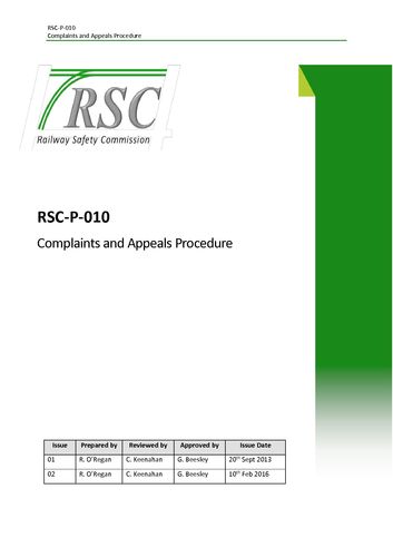 Publication cover - RSC-P-010 Iss 2 RSC Complaints and Appeals Procedure